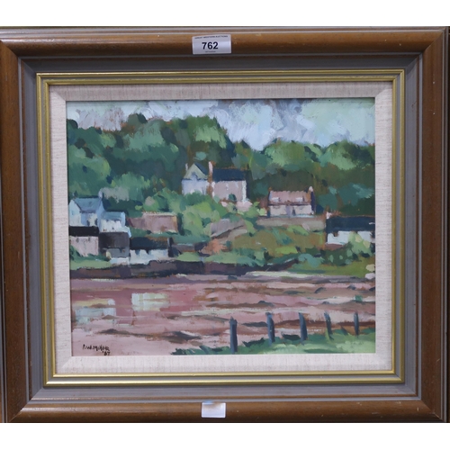 762 - P W MILLER (BRITISH CONTEMPORARY) NORTH QUEENSFERRY, 1987 Oil on board, signed lower left,... 