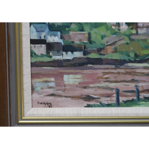 762 - P W MILLER (BRITISH CONTEMPORARY) NORTH QUEENSFERRY, 1987 Oil on board, signed lower left,... 