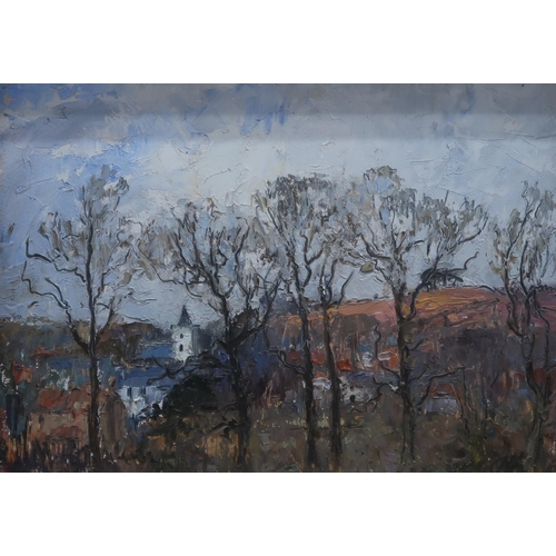 768 - SCOTTISH SCHOOL HOUSES IN LANDSCAPE WITH TREES Mixed media collage, 26 x 24cm Togethe... 