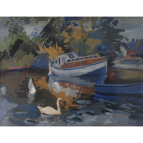 772 - FOUR VARIOUS WORKS To include Ailsa Turner, Boats, gouache, 43 x 55cm, together with D Skidmore, Har... 