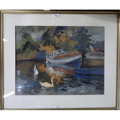 772 - FOUR VARIOUS WORKS To include Ailsa Turner, Boats, gouache, 43 x 55cm, together with D Skidmore, Har... 