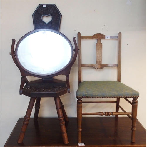 85 - An early 20th century elm spinning chair carved to seat and splat with thistles, a Victorian mahogan... 