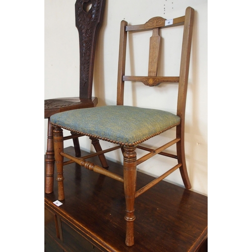 85 - An early 20th century elm spinning chair carved to seat and splat with thistles, a Victorian mahogan... 