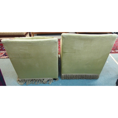 93 - A pair of green velour upholstered armchairs (2)