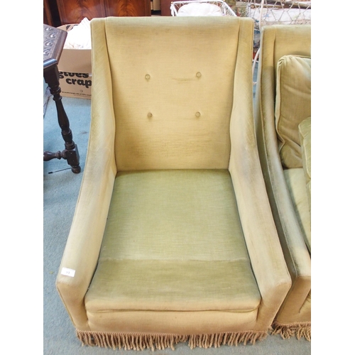 93 - A pair of green velour upholstered armchairs (2)