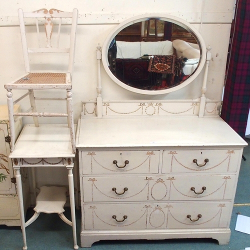 98 - A Victorian white painted dressing chest, white painted two tier occasional table and a white painte... 