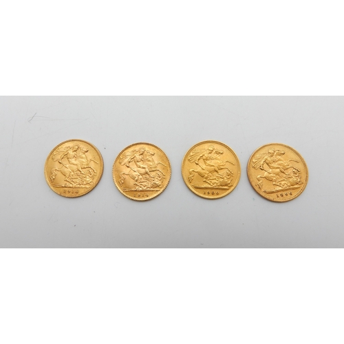 362B - HALF SOVEREIGN four half sovereign coins 1896, 1900, 1914 and 1914, 16 grams combined weight