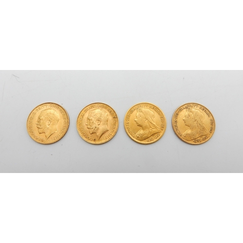 362B - HALF SOVEREIGN four half sovereign coins 1896, 1900, 1914 and 1914, 16 grams combined weight