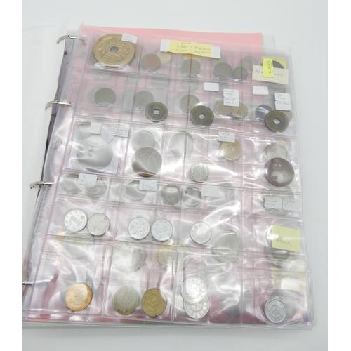 363 - CHINESE EMPIRE CASH COINS together with coin collectors sheets from China, Singapore, South Africa, ... 