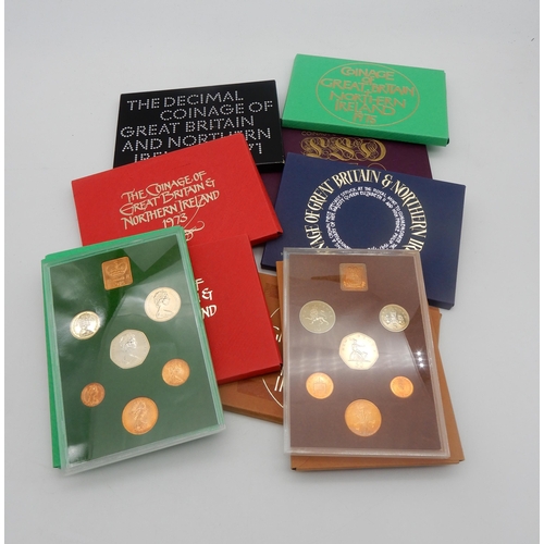 369C - DECIMAL PROOF COIN SETS with 1970, 1971, 1972, 1973, 1973, 1974, 1974, 1975, 1975, 1976, 1976, 1977,... 