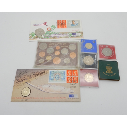 369E - A Royal Mint 1950 proof coin set together with a Great Britain Silver Trade Dollar, Churchill crowns... 