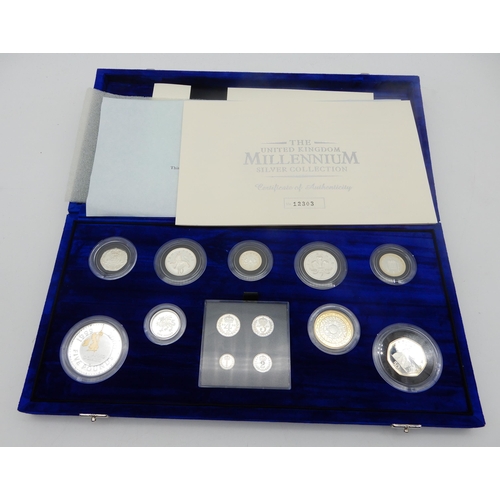 375B - ROYAL MINT UNITED KINGDOM MILLENIUM SILVER COLLECTION coin set, Britannia Four Coin Silver Proof Set... 