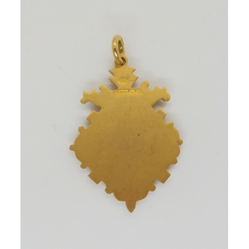 512 - A 9ct gold Scottish Budgerigar Breeders medallion, hallmarked Birmingham 1911, weight 7.6gms