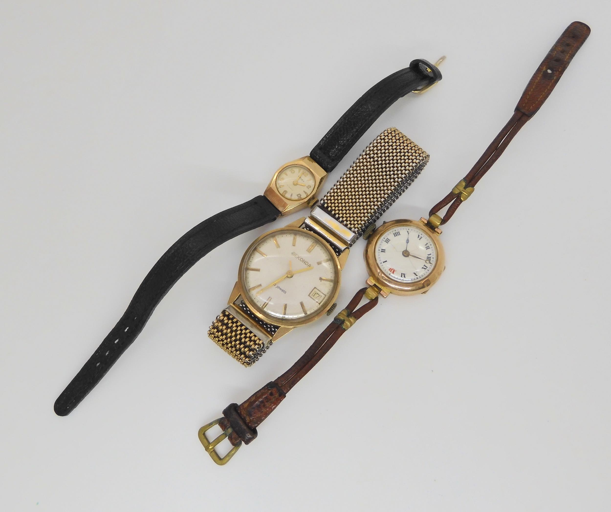 Two 9ct cased ladies watches and a 9ct gold cased gents Seko...