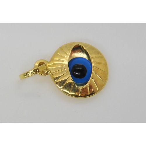 568 - Three 18k Mediterranean evil eye pendants weight 3.6gms, a 14k gem cluster ring, weight 4.4gms, and ... 