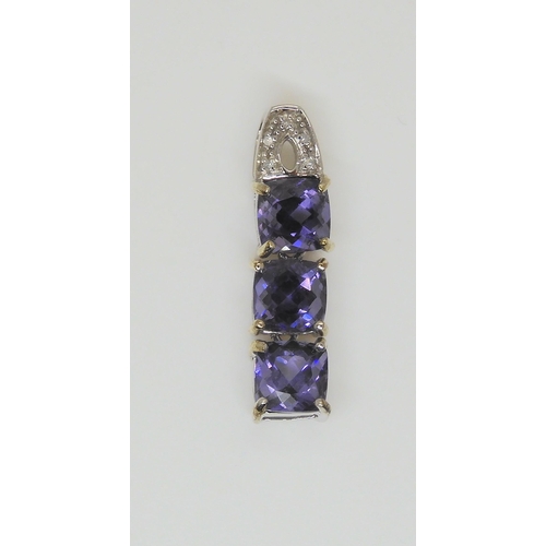 573 - A 9ct white gold blueberry quartz and diamond pendant, length 2.6cm, weight 2.4gms