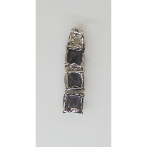 573 - A 9ct white gold blueberry quartz and diamond pendant, length 2.6cm, weight 2.4gms