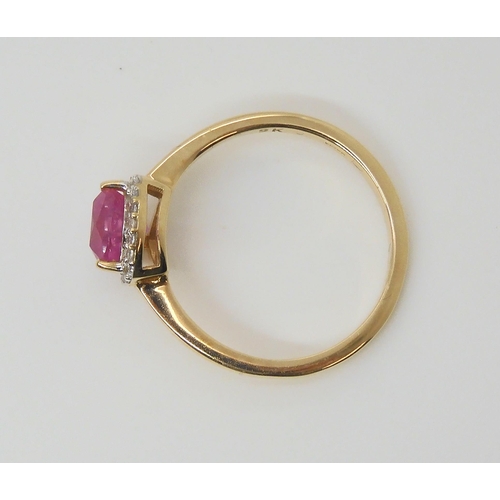 576 - A 9ct gold trilliant cut pink sapphire and white zircon ring, size Q, weight 2.6gms