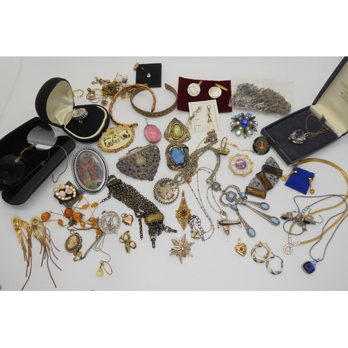 646 - A Swissam ring watch, items by Miracle, vintage glasses and other items