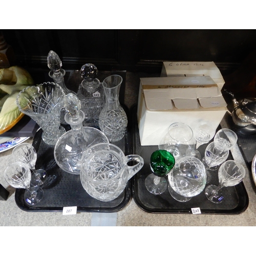 207 - Assorted cut glass and crystal including decanters etc