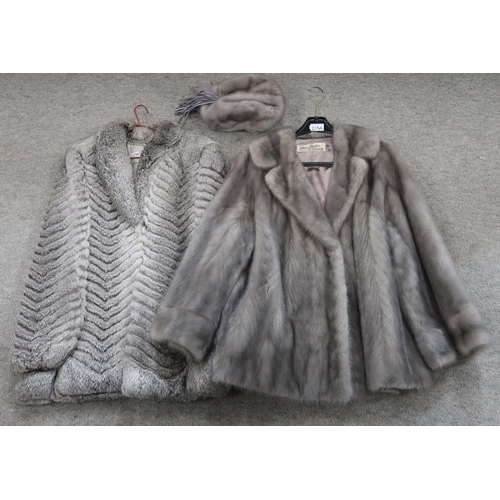 217A - A silver fur jacket and another with matched hat