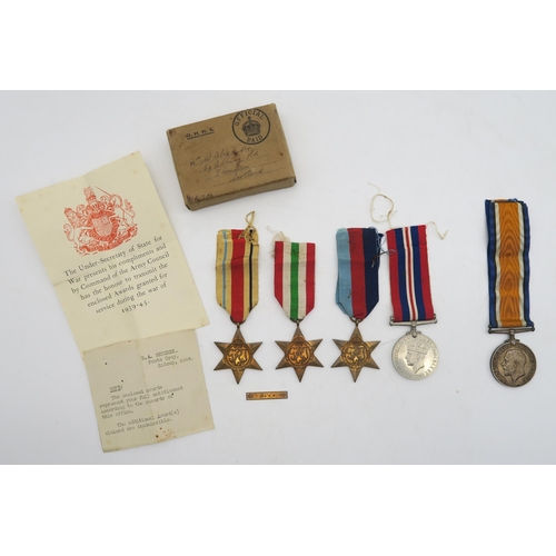 387 - A WW2 medal group comprising War Medal, 1939-45 Star, Italy Star and Africa Star with 1st Army clasp... 