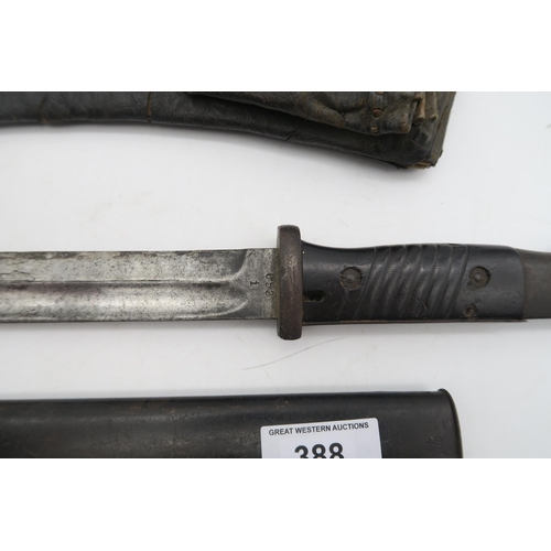 388 - A German third pattern M1884/98 K98 Mauser bayonet and a kukri in leather scabbard (2)