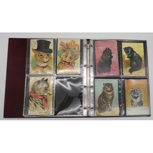 398 - An album containing a quantity of anthropomorphic cat postcards by Louis Wain (approx. 35 cards); to... 