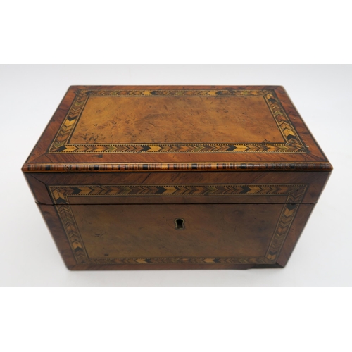 423 - An attractive Tunbridge ware walnut and sample-wood inlaid tea caddy, together with a another Victor... 