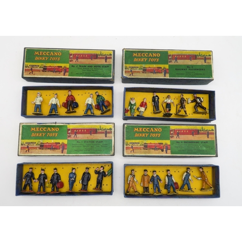 431 - Four boxed sets of Meccano metal figures by Dinky Toys: No. 1 Station Staff, No. 3 Railway Passenger... 