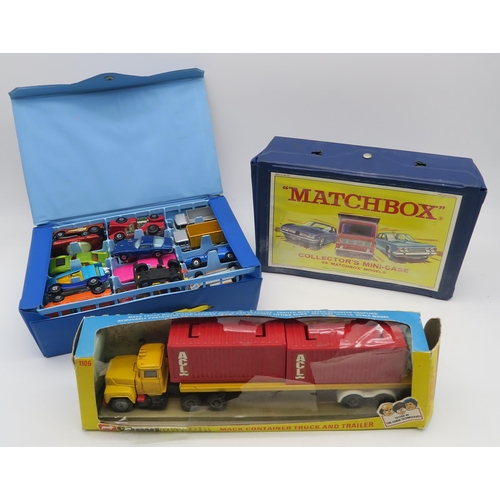 435 - Two Matchbox Collector's Mini-Cases and contents, together with a boxed Corgi Major 1106 Mack Contai... 