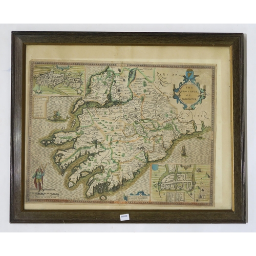 440A - A hand-coloured map titled The Province of Mounster (Munster), John Speede, sold by John Sudbury and... 