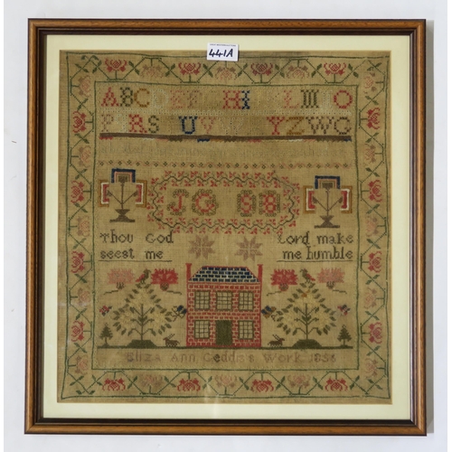 441A - A framed Victorian needlework sampler, by Eliza Ann Geddis, dated 1856