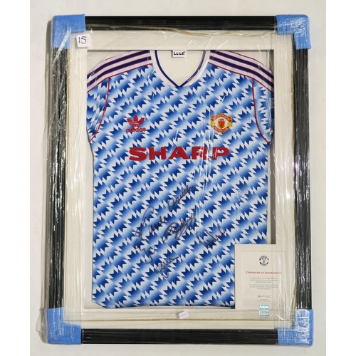 444E - *WITHDRAWN* SPORTING MEMORABILIA A framed Manchester United 1990-92 away football shirt, with team s... 