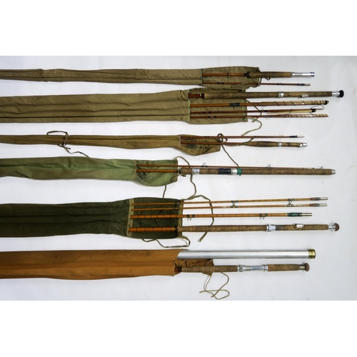 446 - FISHING TACKLEVarious split-cane fishing rods, to include a Hardy the 