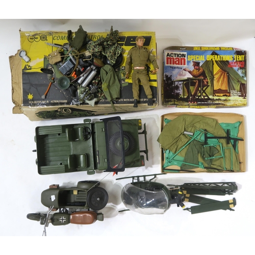 459 - A collection of classic Action Man and other toys, comprising a single figure, various vehicles (inc... 