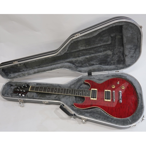 473 - SAMICK ULTAMATIC GREG BENNET electric guitar in red bird's eye with fitted guitar case.