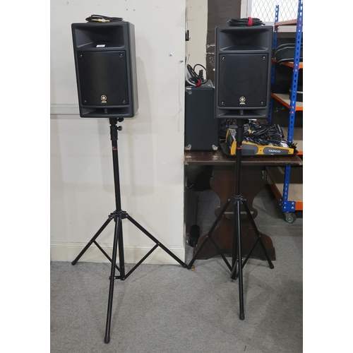 474 - YAMAHA STAGEPAS 300 portable pa system with stands and leads