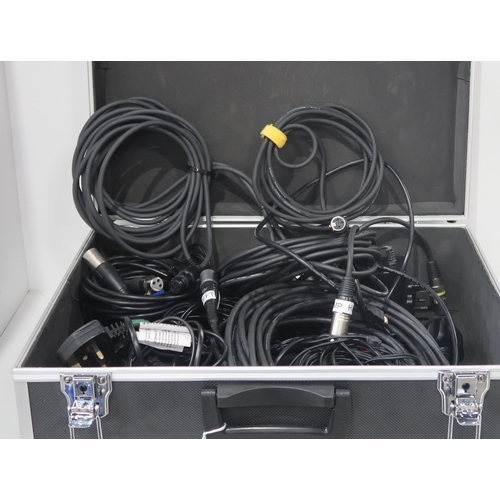 499 - RECORDING STUDIO LEADS, adaptors, ear buds etc together in four studio equipment cases