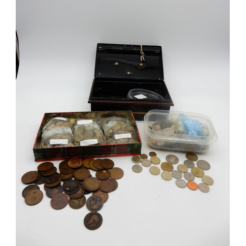 369A - COINS, a lot comprising various pre decimal and out of circulation decimal coins and a money box