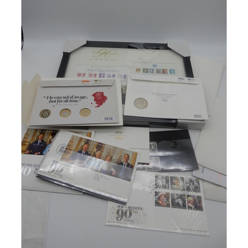 379C - *WITHDRAWN* A lot comprising Queen Elizabeth II commemorative coins, stamps including a framed prese... 