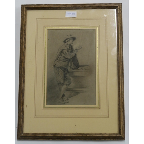 725 - MANNER OF FRANCIS HAYMEN GENTLEMAN RESTING ON A LEDGEPencil, 28 x 18cm