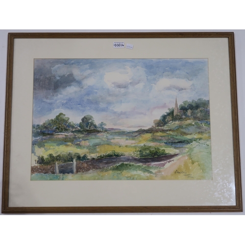 1000 - WILLIAM CROSBIE RSA RGI (1915-1999)LANDSCAPE WITH CHURCH SPIRE Watercolour, signed lower right,... 