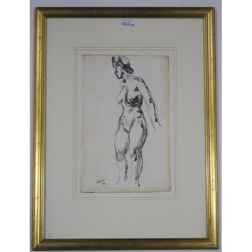 1002 - WILLIAM CROSBIE RSA RGI (1915-1999)FEMALE NUDE STANDING Ink on paper, signed lower left, dated ... 