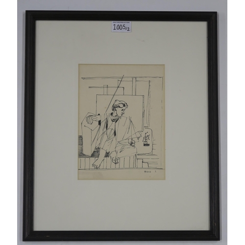 1005 - WILLIAM CROSBIE RSA RGI (1915-1999)OPUS 1 MAN AND MODEL BOAT Ink on paper, inscribed, 22 x 17cm... 