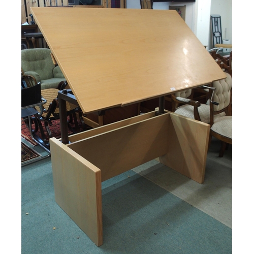 101 - A 20th century teak German Hulsta adjustable architects desk, 73cm high x 131cm wide x 77cm deep