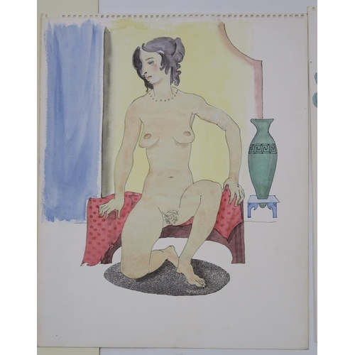 1012 - WILLIAM CROSBIE RSA RGI (1915-1999)THREE UNFRAMED WORKS - FIGURES IN INTERIORS Ink/watercolour,... 