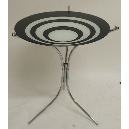 104 - A mid 20th century chrome and glass occasional table, 61cm high x 46cm diameter