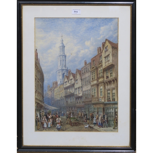 711 - WILLIAM RICHARDSON (BRITISH) CHURCH TOWER FROM STREET Watercolour, signed lower right, dat... 