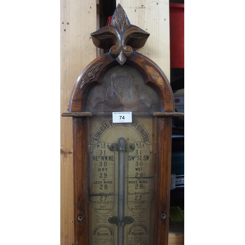 74 - A Victorian oak Admiral Fitzroy barometer/thermometer, 115cm high